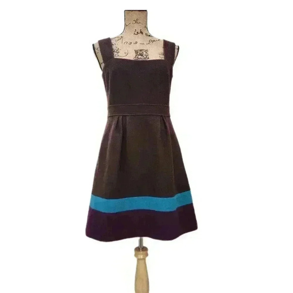 VINTAGE EPANOUIR WOOL JUMPER DRESS, Brown/ Blue, EUR WOMEN'S 38 (Small) - Picture 2 of 9